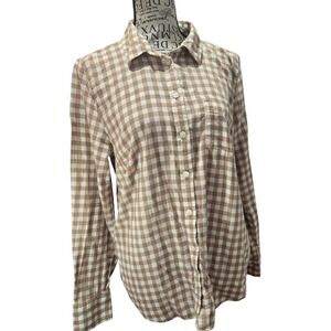 J Crew Women Medium Gingham Soft Flannel Western Button Shirt Brown White